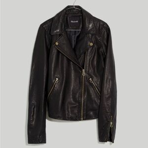 NWT Madewell Washed Leather Motorcycle Jacket: Brass Hardware Edition Sz L